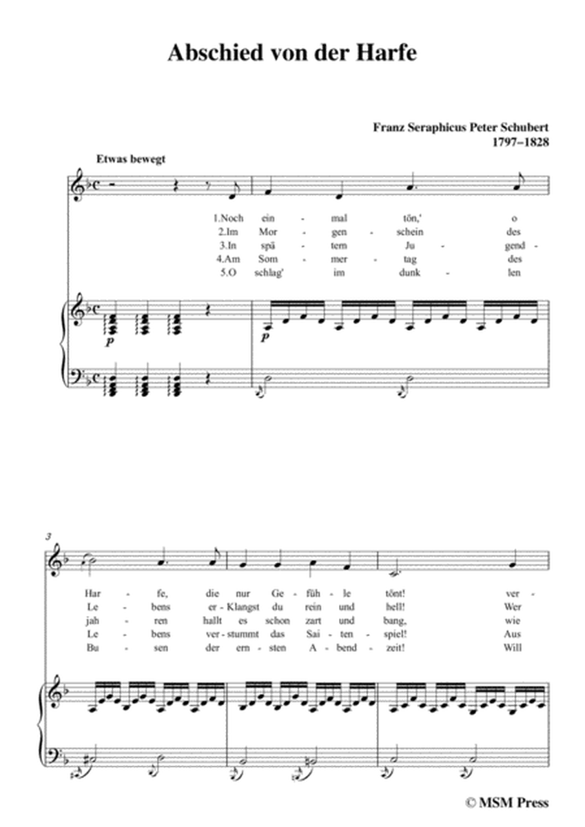 Schubert-Abschied von der Harfe,in d minor,for Voice&Piano image number null