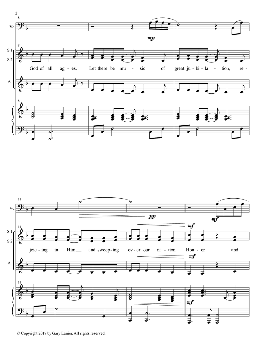 AMERICA, HONOR GOD (Ladies Trio - SSA with Cello & Piano) SSA scores gallery preview page 3