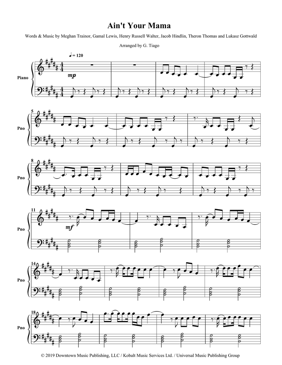 Ain't Your Mama Piano Solo scores gallery preview page 1