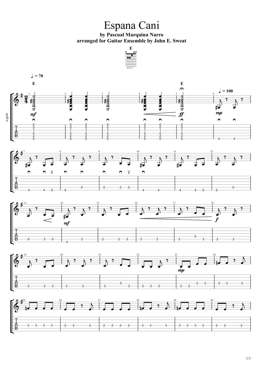 Espana Cani - Guitar III Guitar Ensemble scores gallery preview page 1