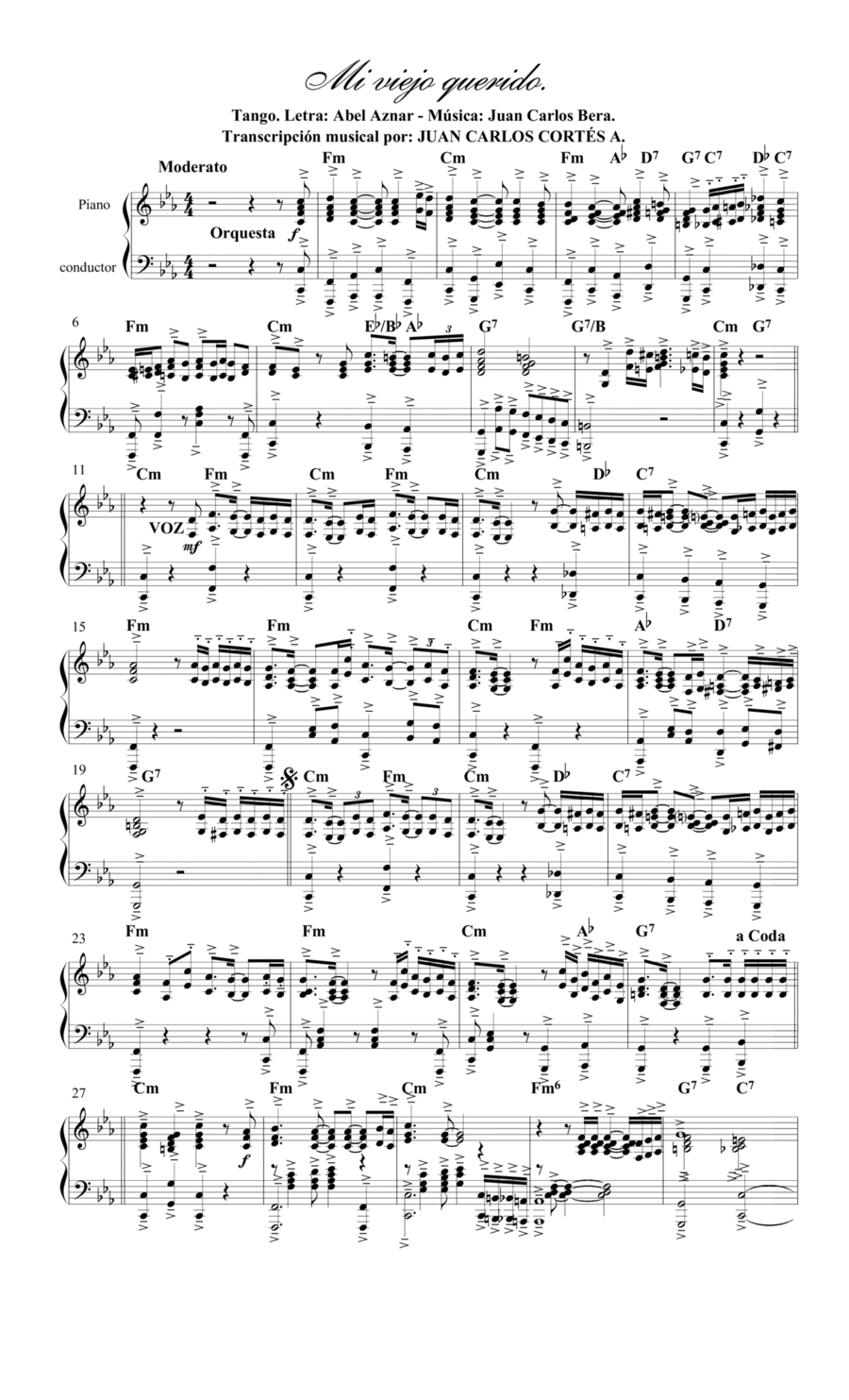 Mi viejo querido. Tango por Abel Aznar y Juan Carlos Bera Piano Method scores gallery preview page 1