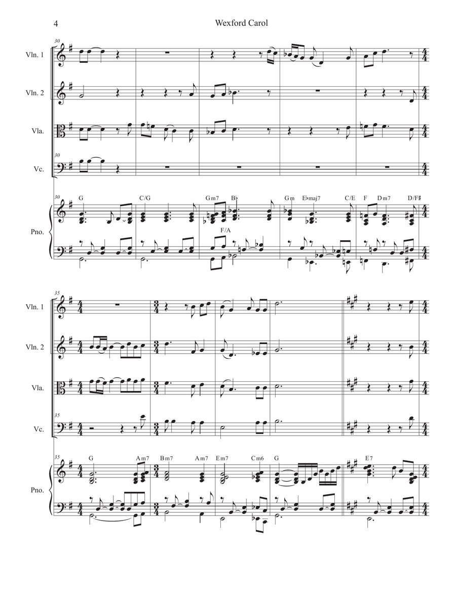 Wexford Carol (String Quartet and Piano) String Quartet scores gallery preview page 5