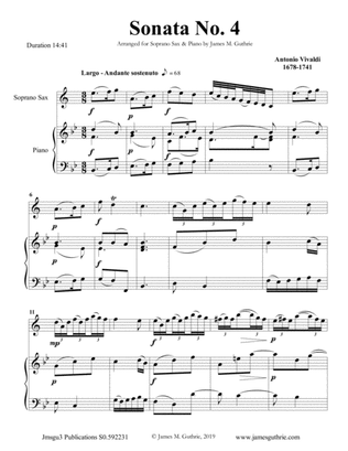 Book cover for Vivaldi: Sonata No. 4 for Soprano Sax & Piano