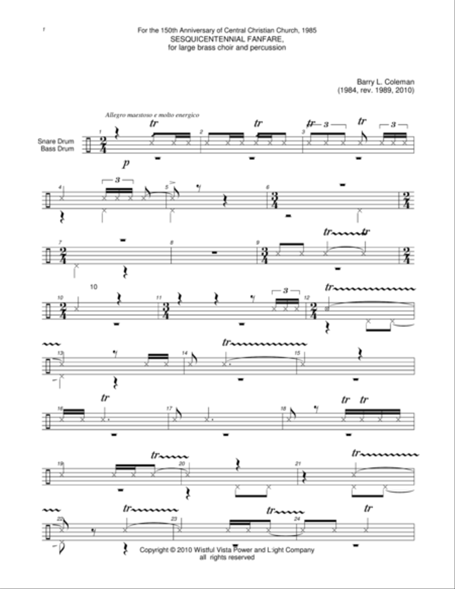 Sesquicentennial snare drum and bass drum Snare Drum scores gallery preview page 1