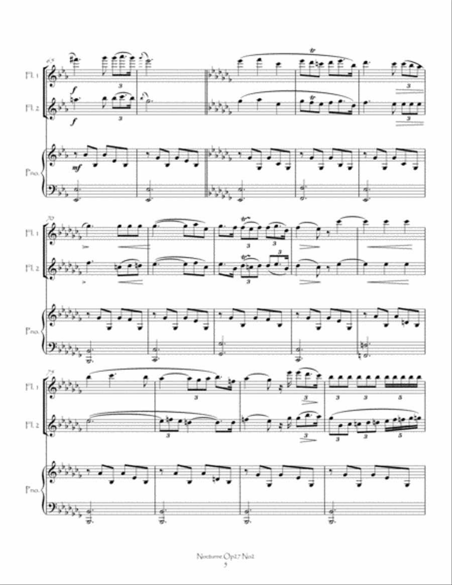 Nocturne Op27 No2 for Flute Duet and Piano Flute Duet scores gallery preview page 6
