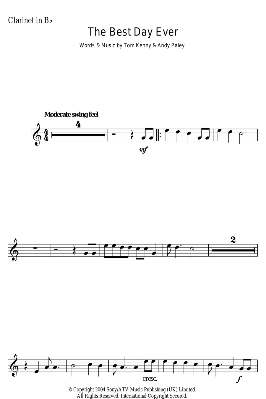 The Best Day Ever (from The SpongeBob SquarePants Movie) Clarinet Solo scores gallery preview page 1