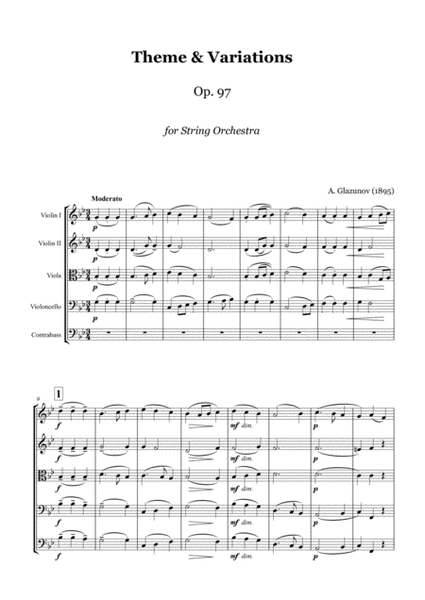 Glazunov - Theme and Variations Op.97 for String Orchestra - score and parts image number null
