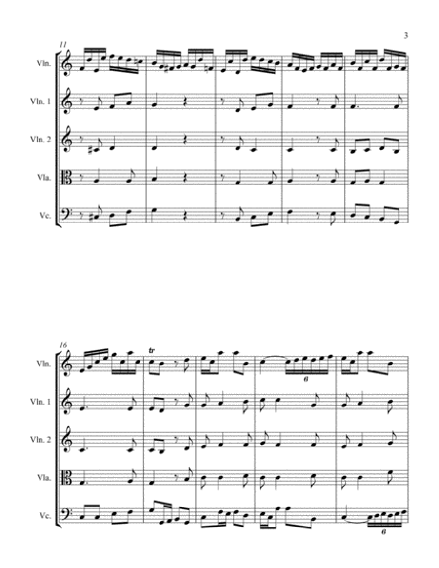 Sonata in A Minor for Violin and String Quartet II. Allegro String Quartet scores gallery preview page 3
