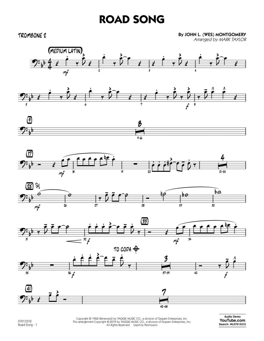 Road Song (arr. Mark Taylor) - Trombone 2