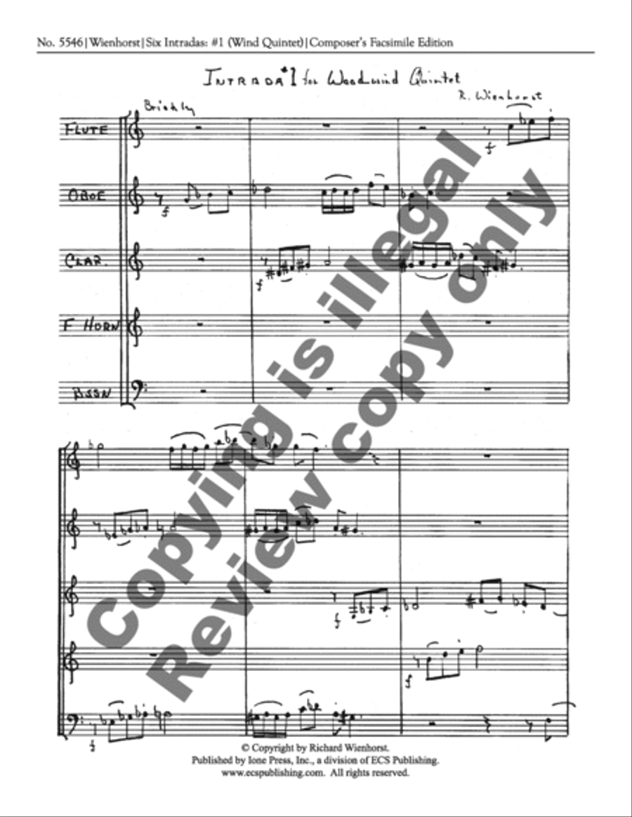 Six Intradas: Intrada No. 1 Woodwind Quintet scores gallery preview page 3