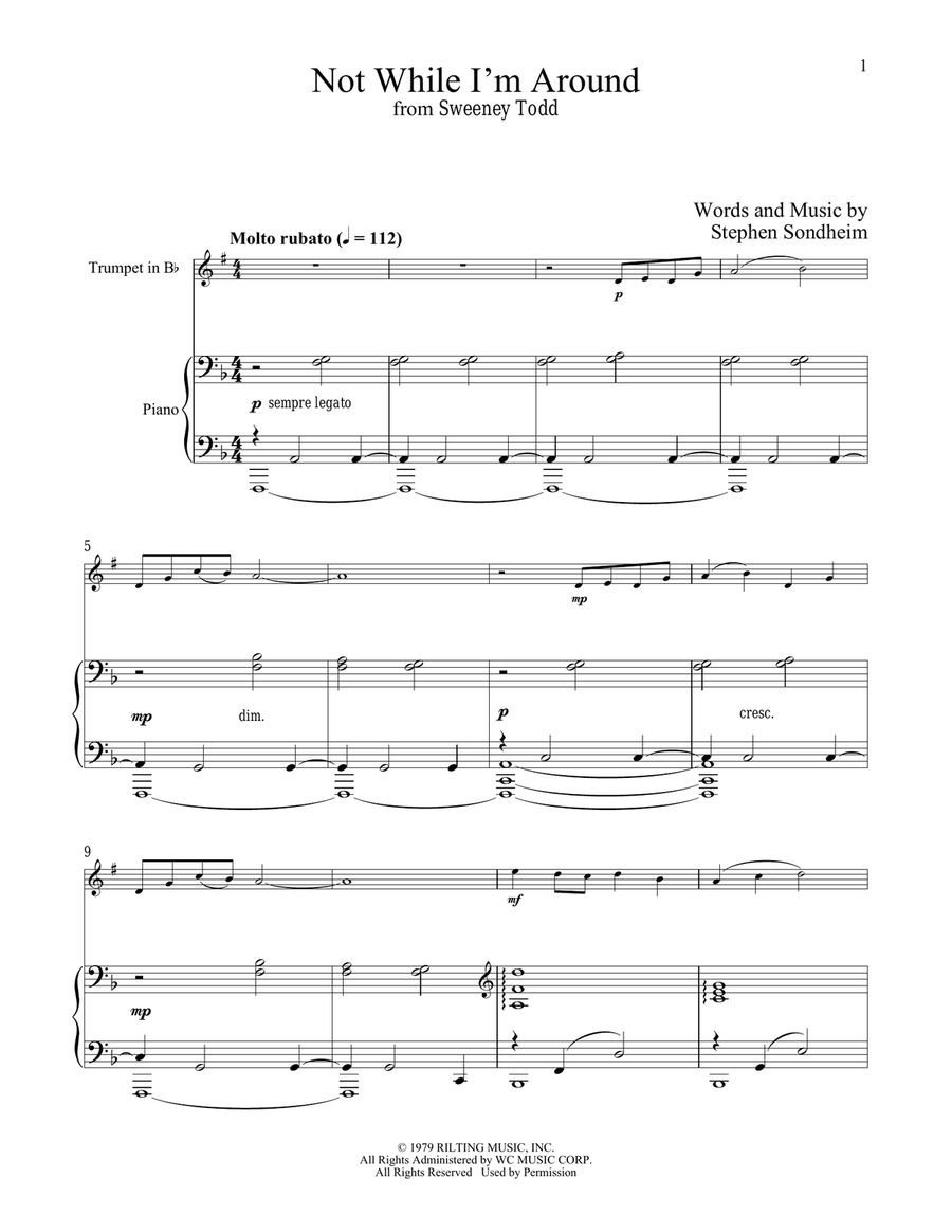 Not While I'm Around (from Sweeney Todd) Trumpet Solo scores gallery preview page 1
