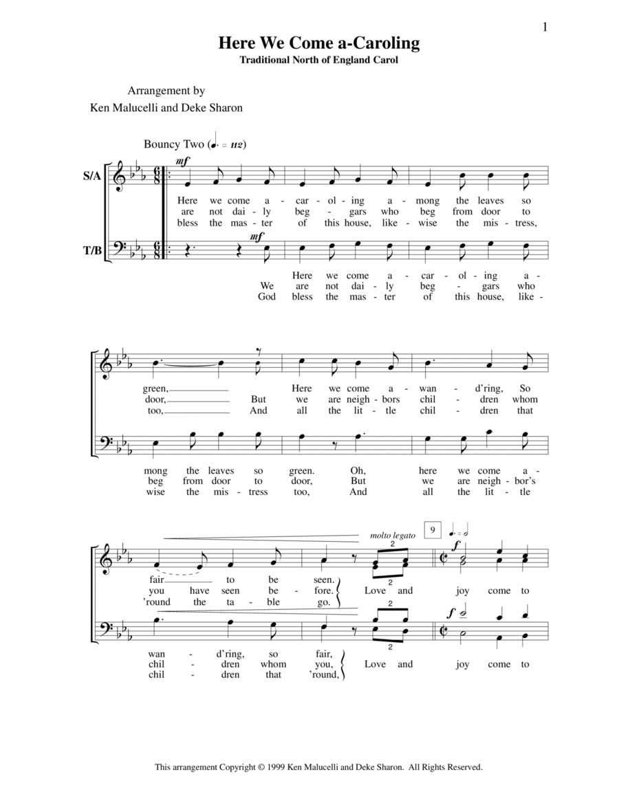 Here We Come A-Caroling 4-Part scores gallery preview page 1