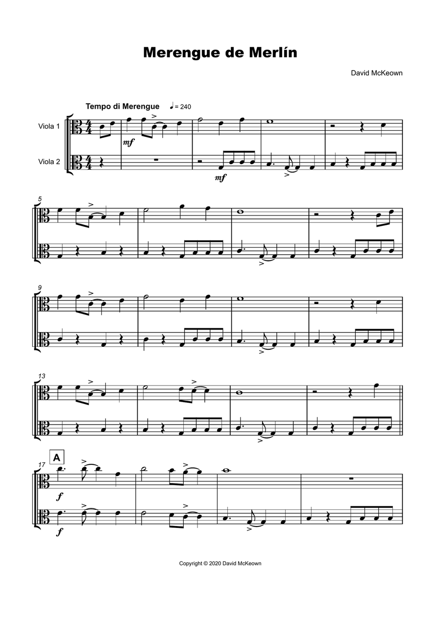 Merengue de Merlín, for Viola Duet