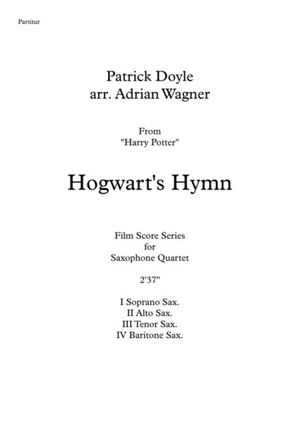 Harry Potter "Hogwart's Hymn" Saxophone Quartet (SATB) arr. Adrian Wagner image number null