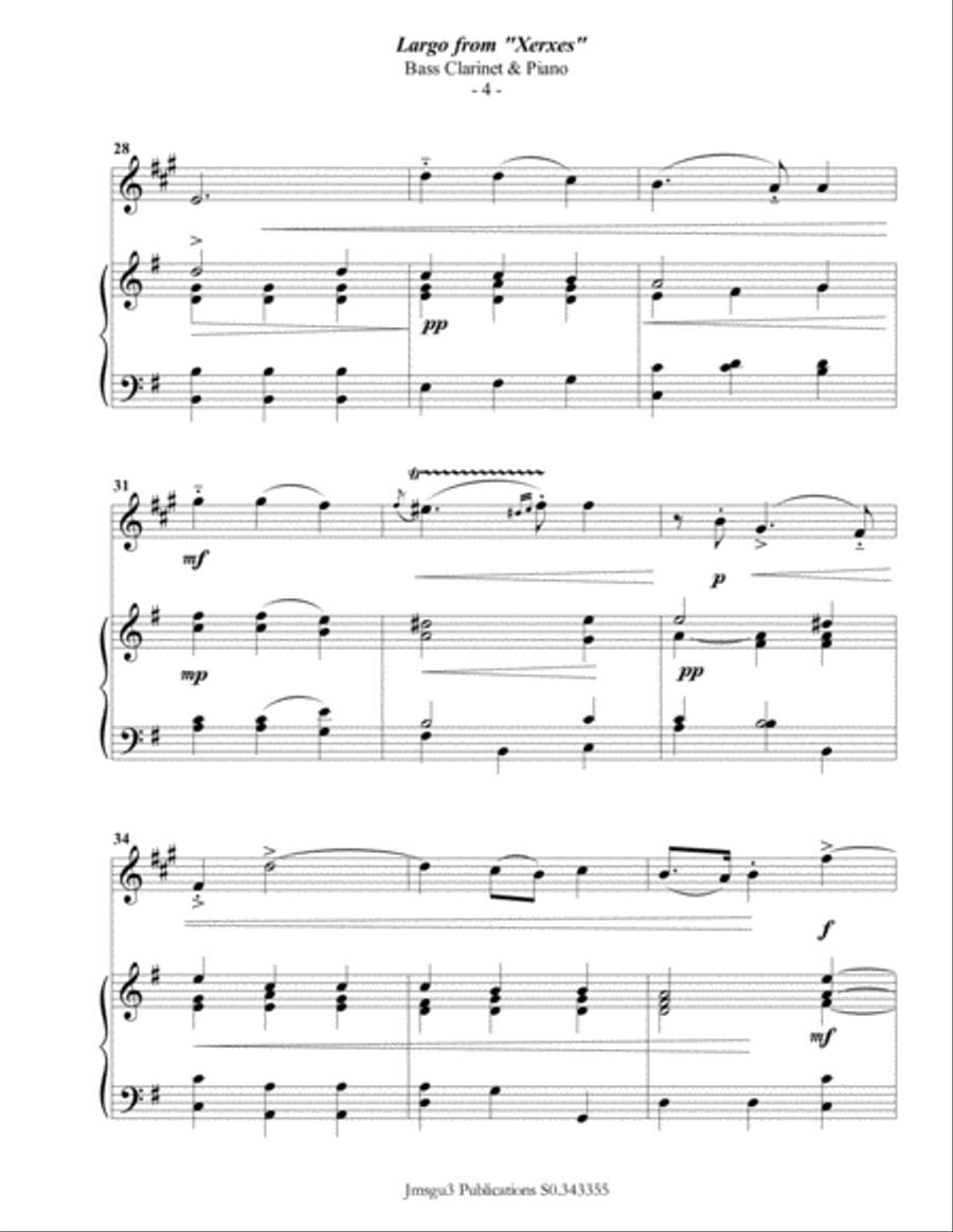 Handel: Largo from Xerxes for Bass Clarinet & Piano Bass Clarinet scores gallery preview page 4