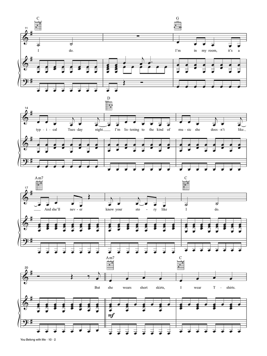 You Belong With Me (Taylor's Version) Piano, Vocal, Guitar scores gallery preview page 2