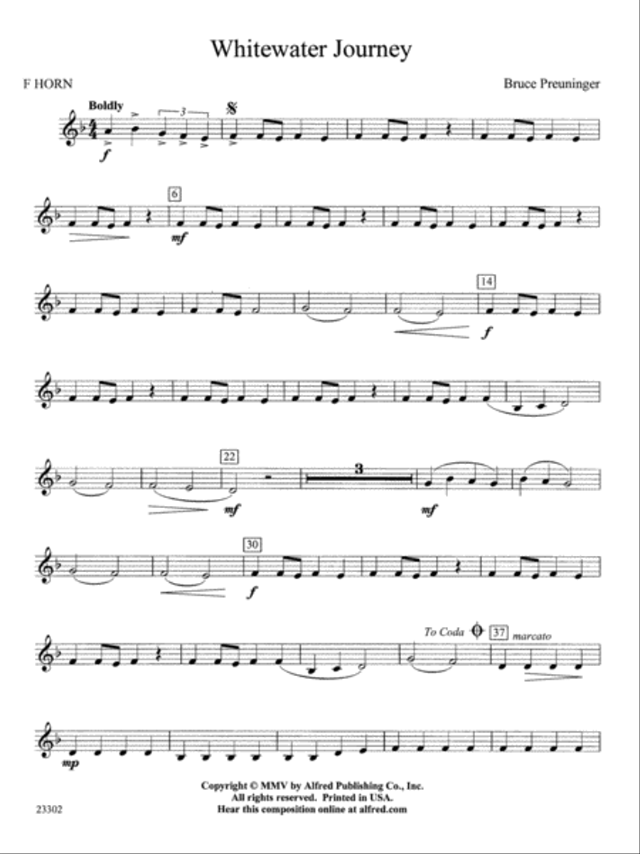 White Water Journey: 1st F Horn Concert Band scores gallery preview page 1