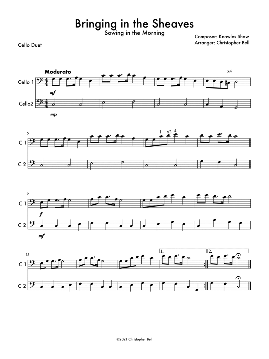 Bringing In The Sheaves - Cello Duet String Duet scores gallery preview page 1