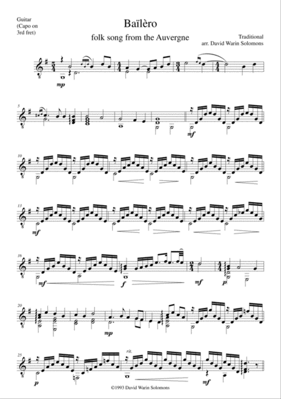 3 songs of the Auvergne for cor anglais & guitar image number null