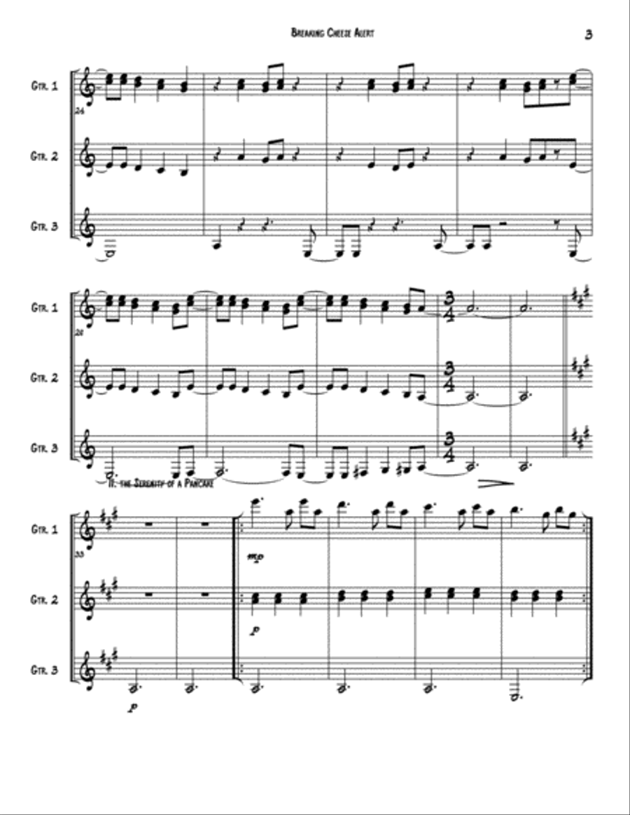 Breaking Cheese Alert for Guitar Trio Score