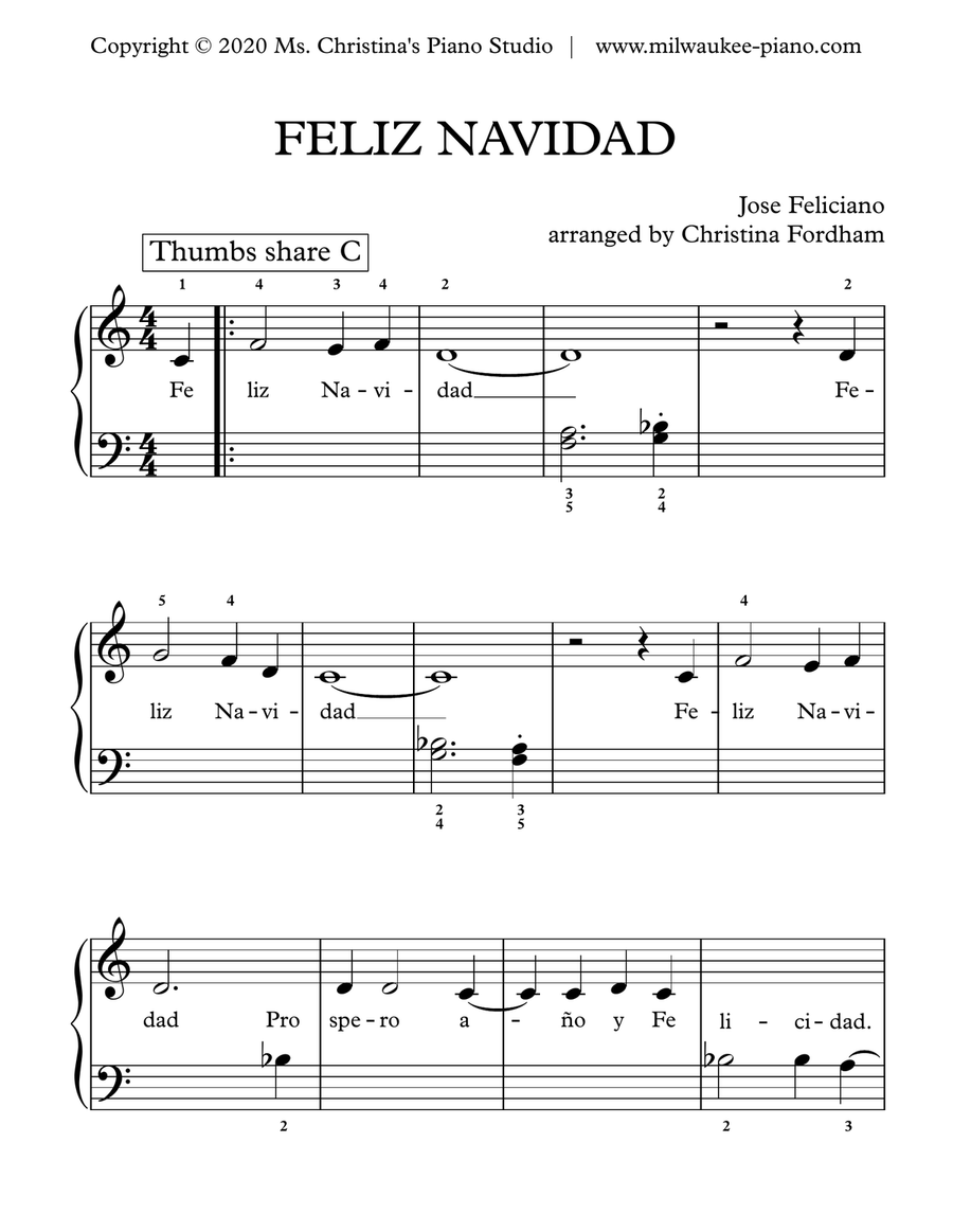 Feliz Navidad Easy Piano scores gallery preview page 1