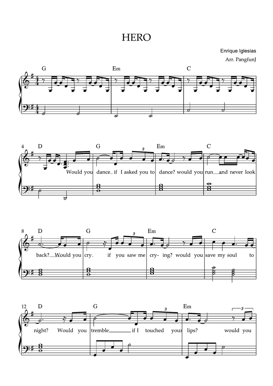 Hero Hero Easy Piano scores gallery preview page 1
