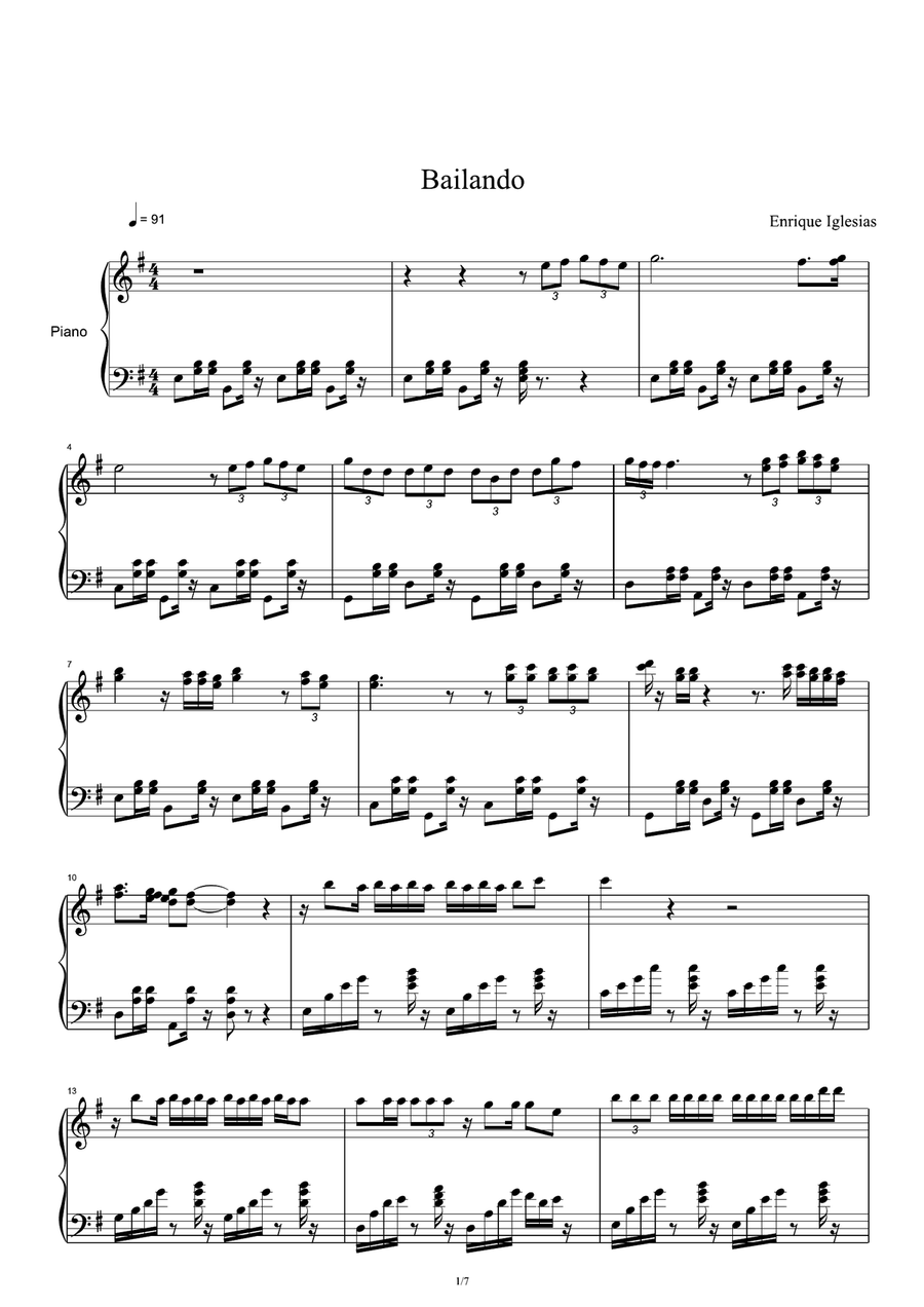 Bailando Piano Solo scores gallery preview page 1