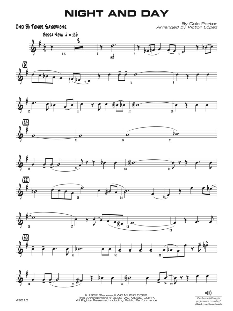 Night and Day: 2nd B-flat Tenor Saxophone Jazz Ensemble scores gallery preview page 1