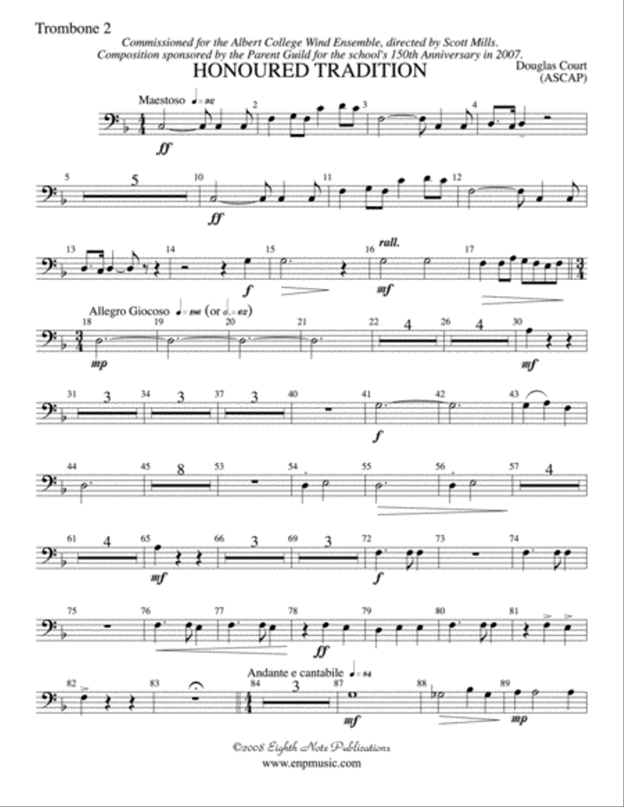 Honoured Tradition: 2nd Trombone Concert Band scores gallery preview page 1