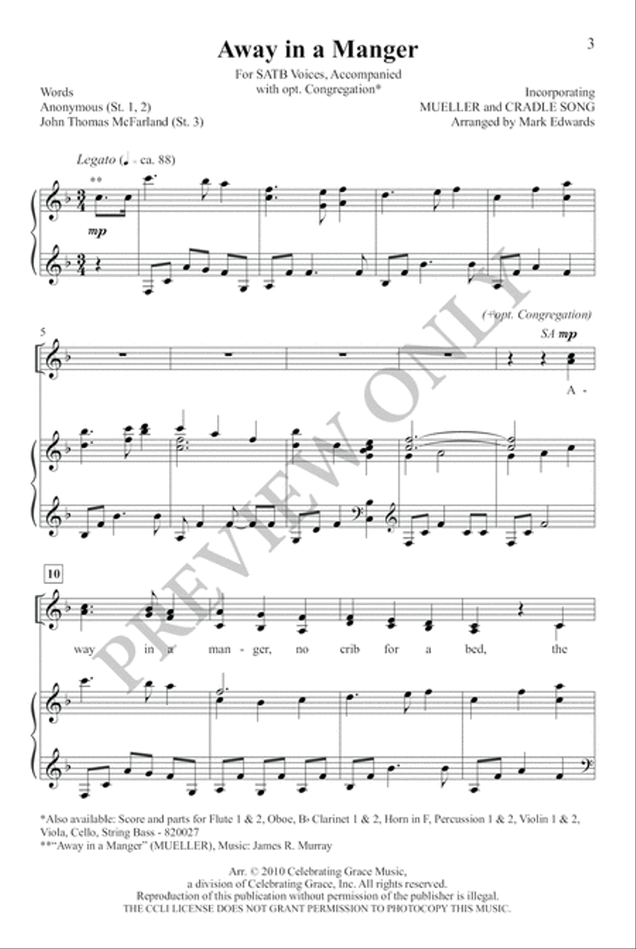 Away in a Manger 4-Part scores gallery preview page 2