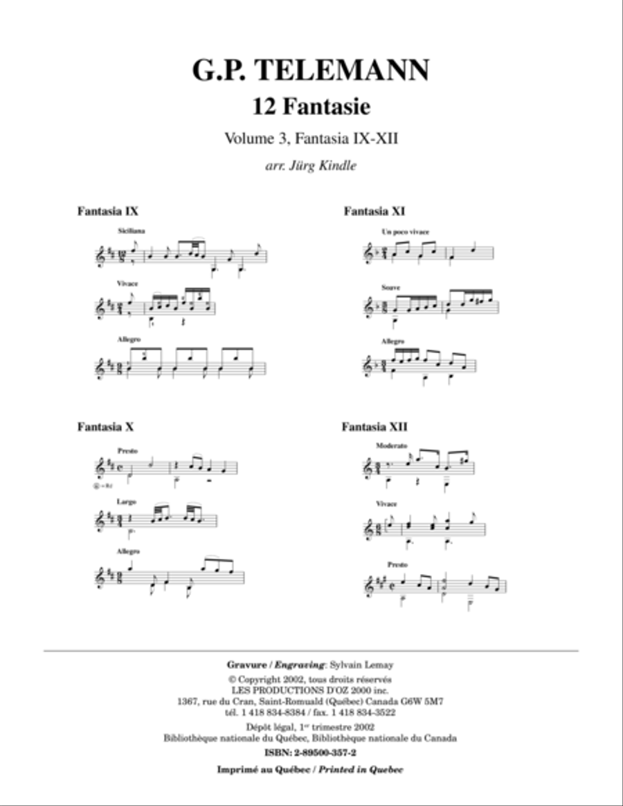 Book cover for 12 Fantasie, vol. 3, Fantasia IX-XII