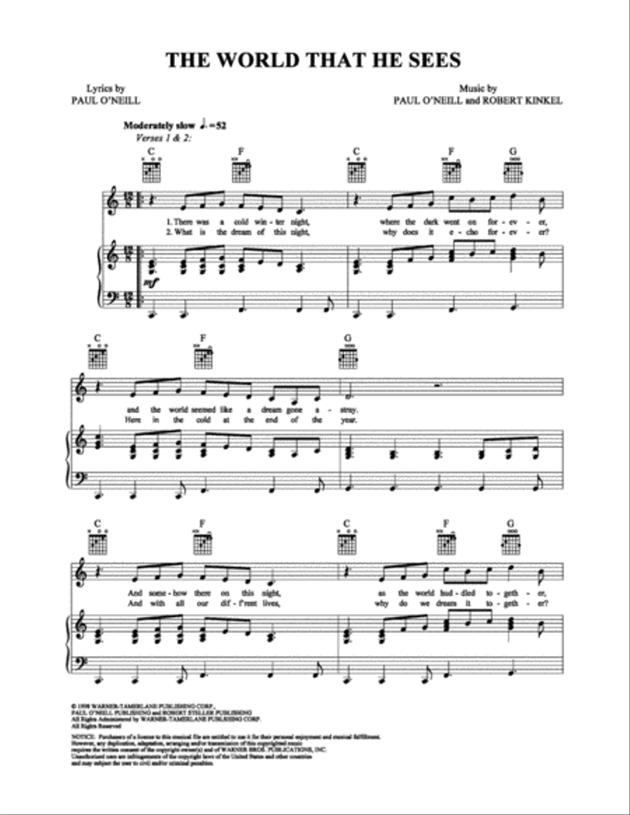 The World That He Sees Piano, Vocal, Guitar scores gallery preview page 1