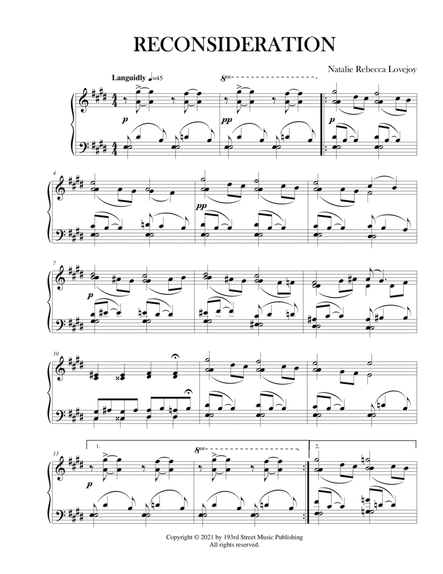 Reconsideration Piano Solo - Digital Sheet Music