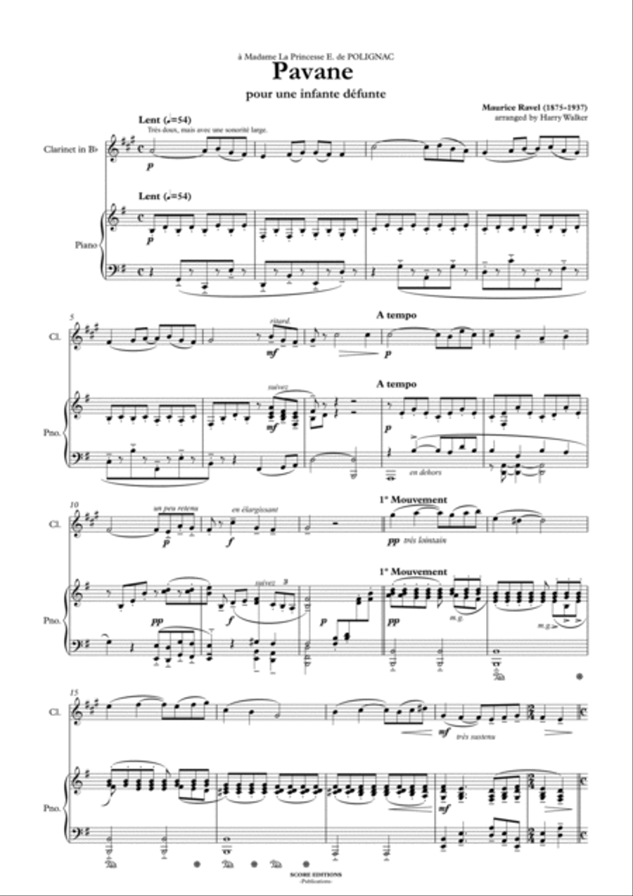 Pavane Pour Une Infante Défunte (Maurice Ravel) for Clarinet in B-flat and Piano B-Flat Clarinet scores gallery preview page 3