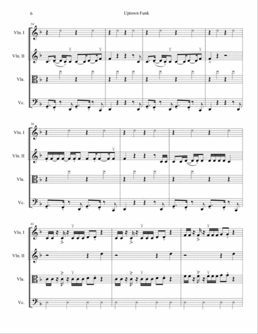 Uptown Funk String Quartet scores gallery preview page 6