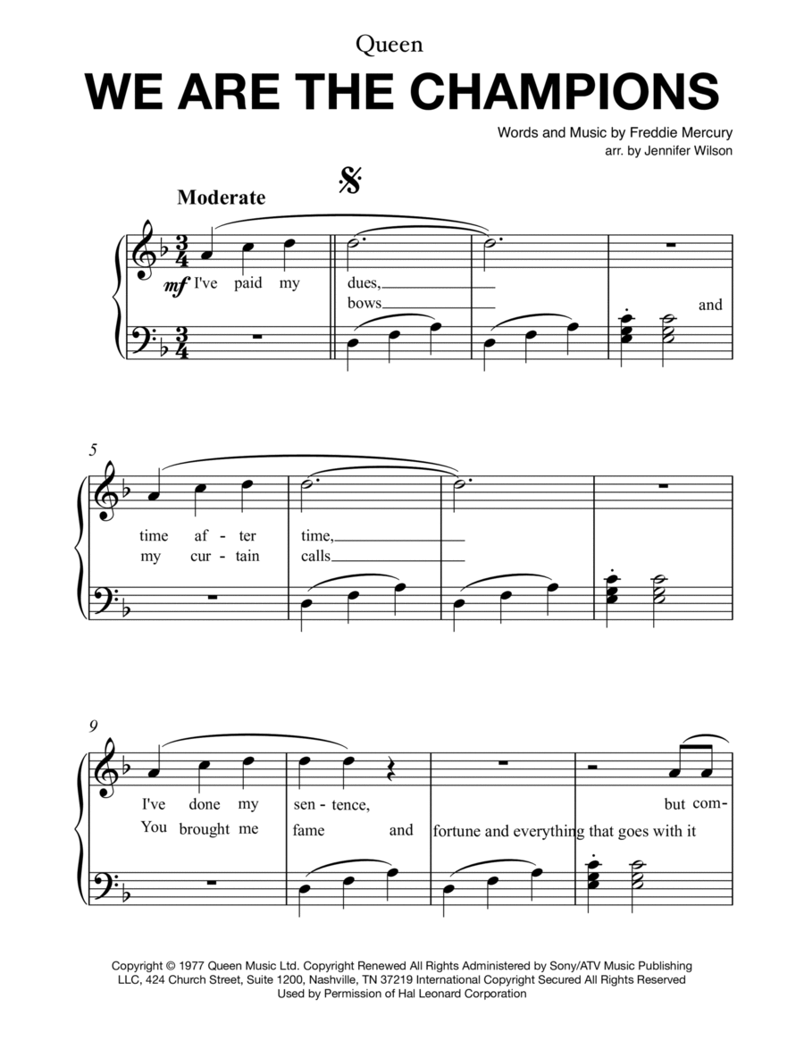 We Are The Champions Easy Piano scores gallery preview page 1