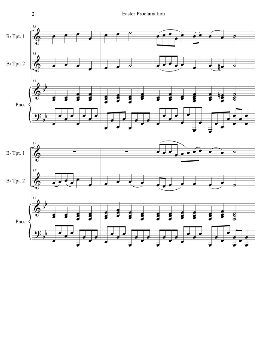 Easter Proclamation (The Risen Christ) (Duet for Bb-Trumpet) Easter Proclamation (The Risen Christ) (Duet for Bb-Trumpet) Trumpet Duet scores gallery preview page 2