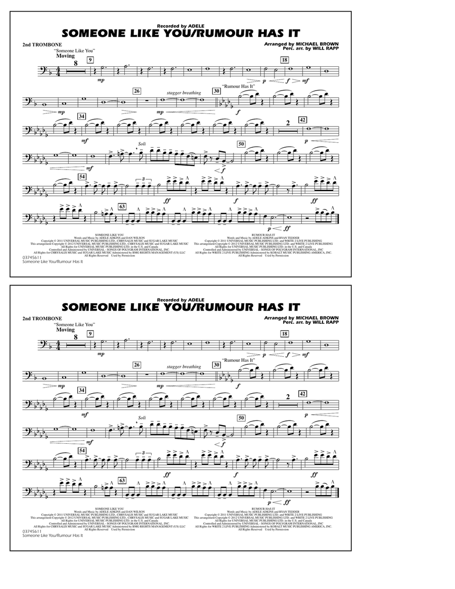 Someone Like You/Rumour Has It - 2nd Trombone Marching Band scores gallery preview page 1
