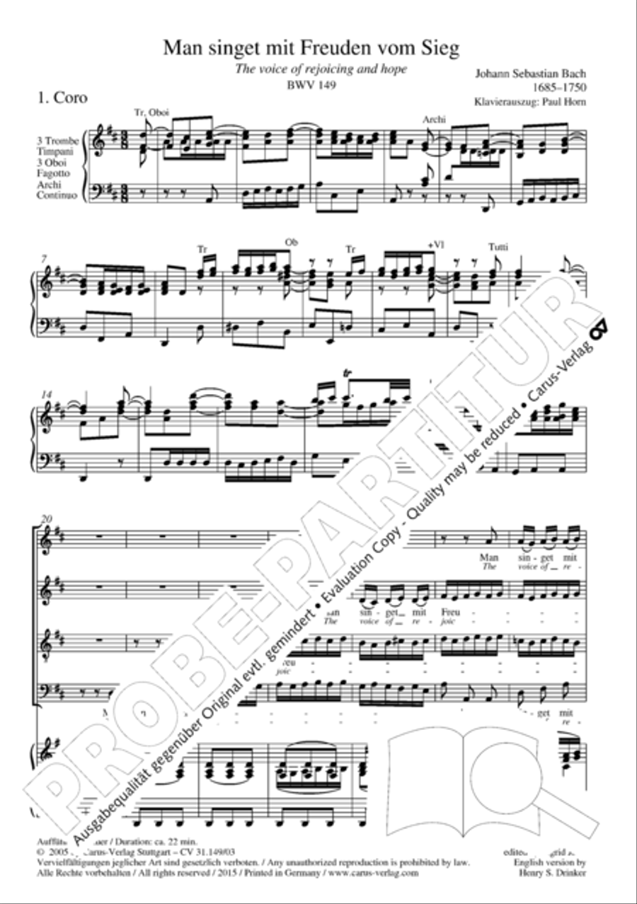 The voice of rejoicing and hope (Man singet mit Freuden vom Sieg) 4-Part scores gallery preview page 6