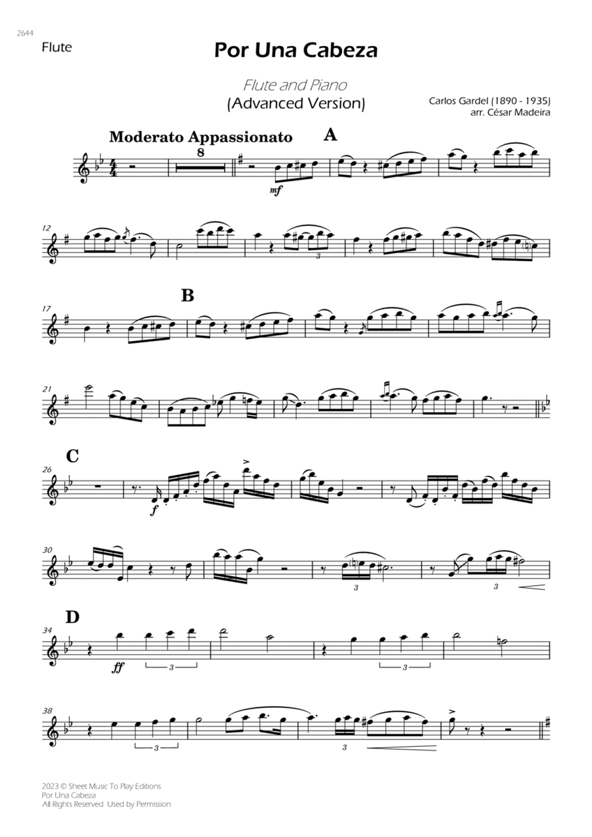 Por Una Cabeza - Flute and Piano - Advanced (Individual Parts) image number null