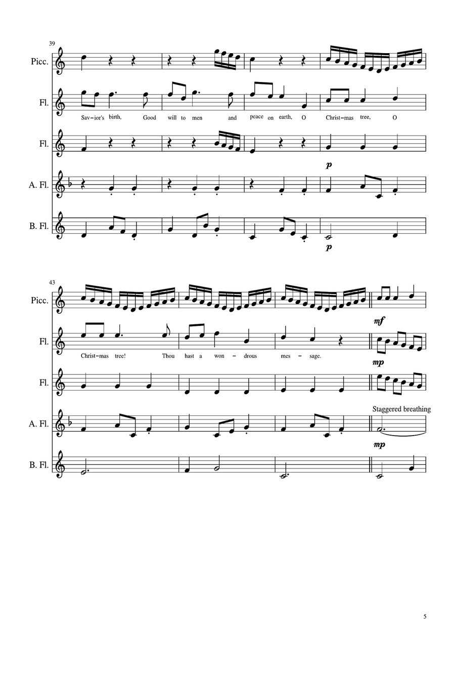O Christmas Tree lyrics Woodwind Quintet scores gallery preview page 5