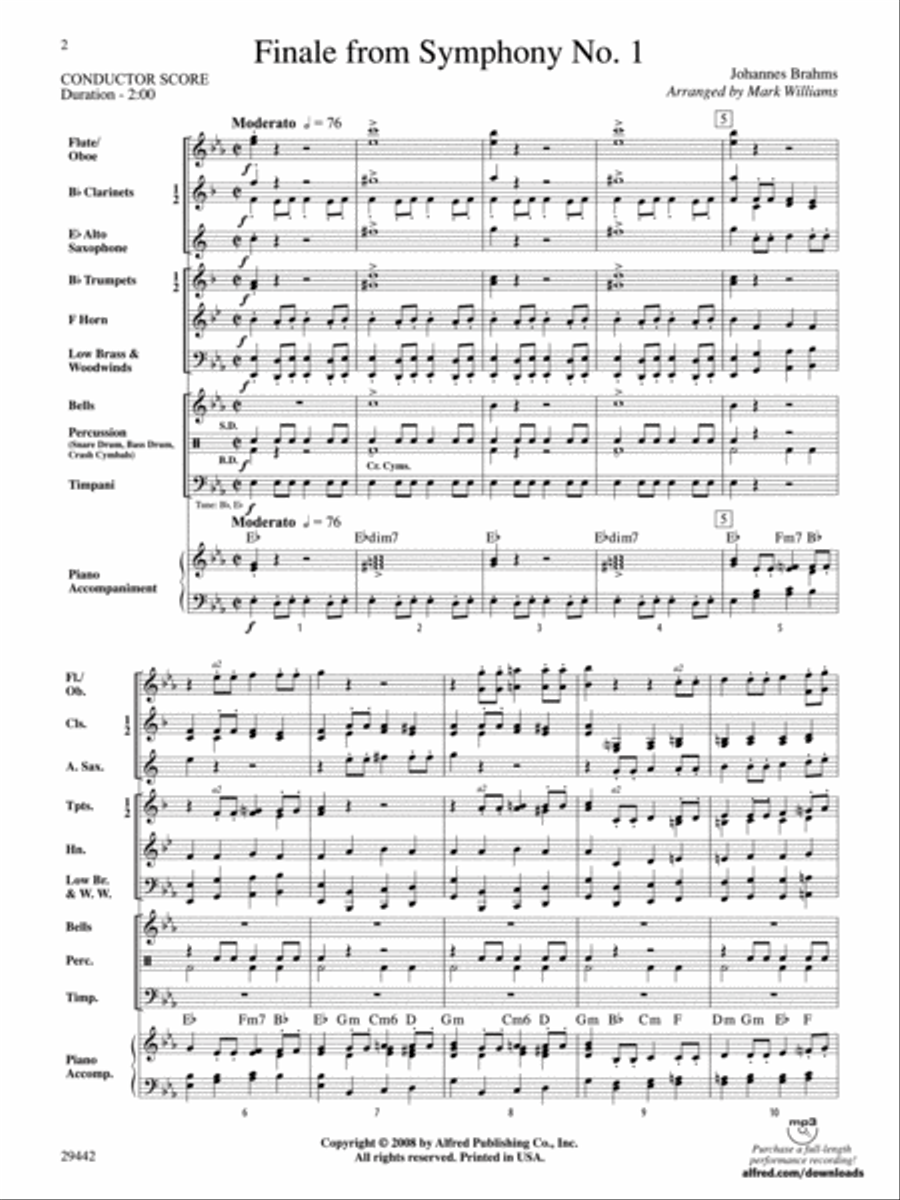 Finale from Brahms's Symphony No. 1 Concert Band scores gallery preview page 2