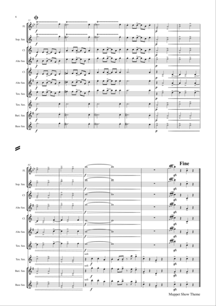 The Muppet Show Theme Saxophone Quintet scores gallery preview page 6