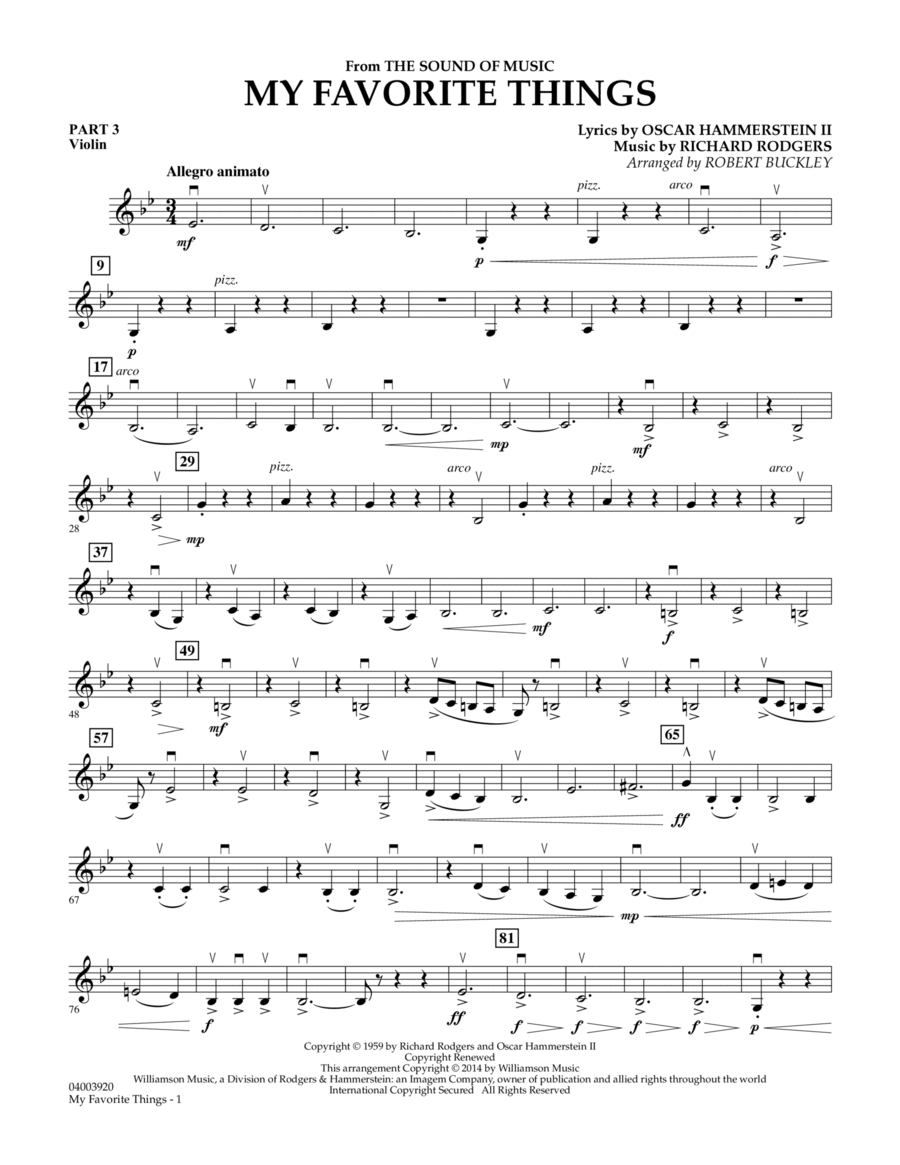My Favorite Things (from The Sound of Music) - Pt.3 - Violin Concert Band scores gallery preview page 1