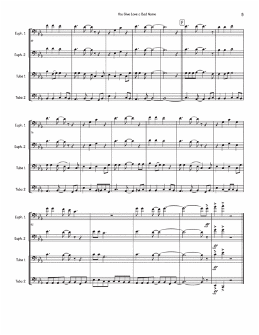 You Give Love A Bad Name Brass Quartet scores gallery preview page 5