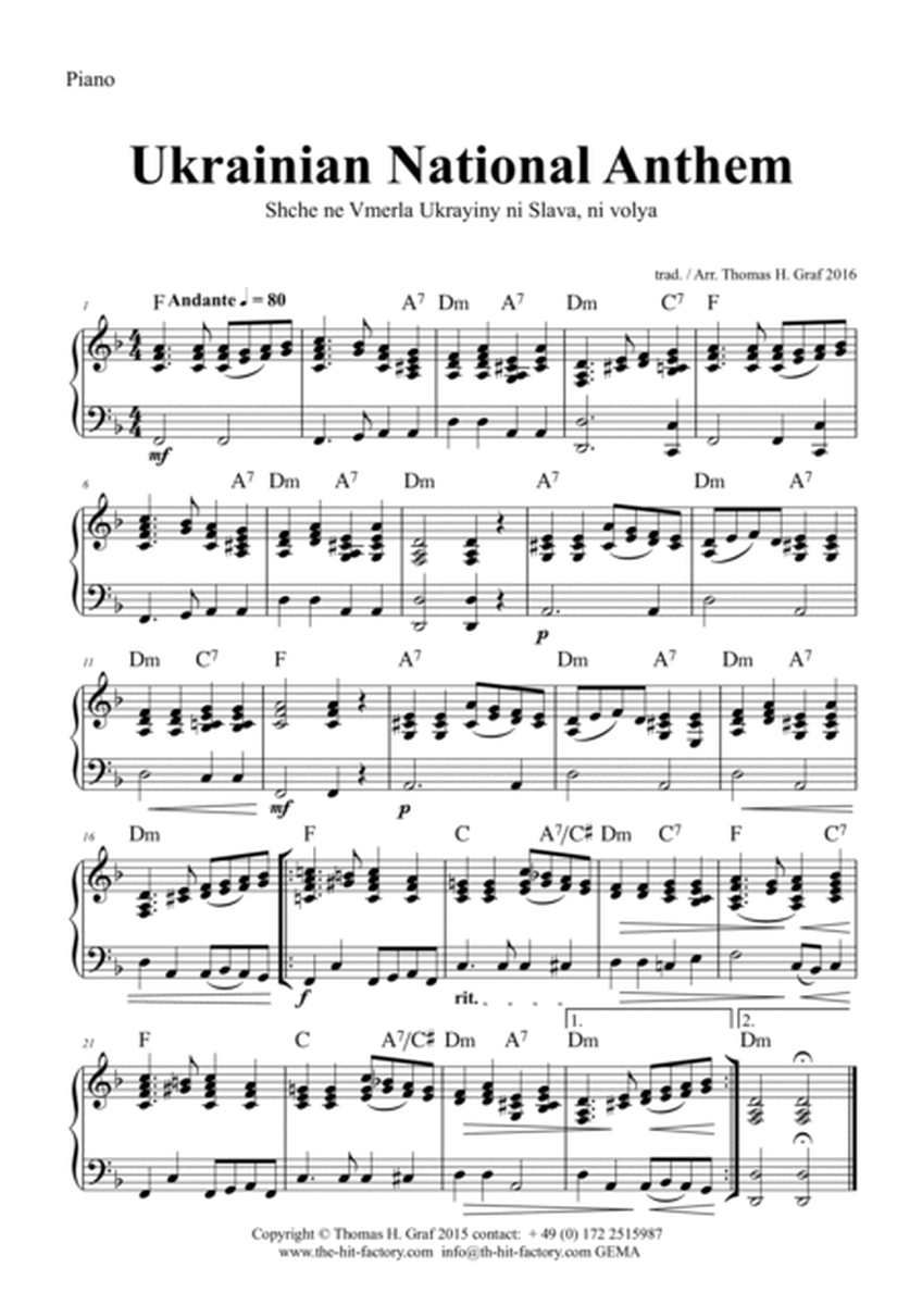 Ukrainian National Anthem - Shche ne Vmerla Ukrayiny ni Slava ni volya - Piano and Trumpet - F