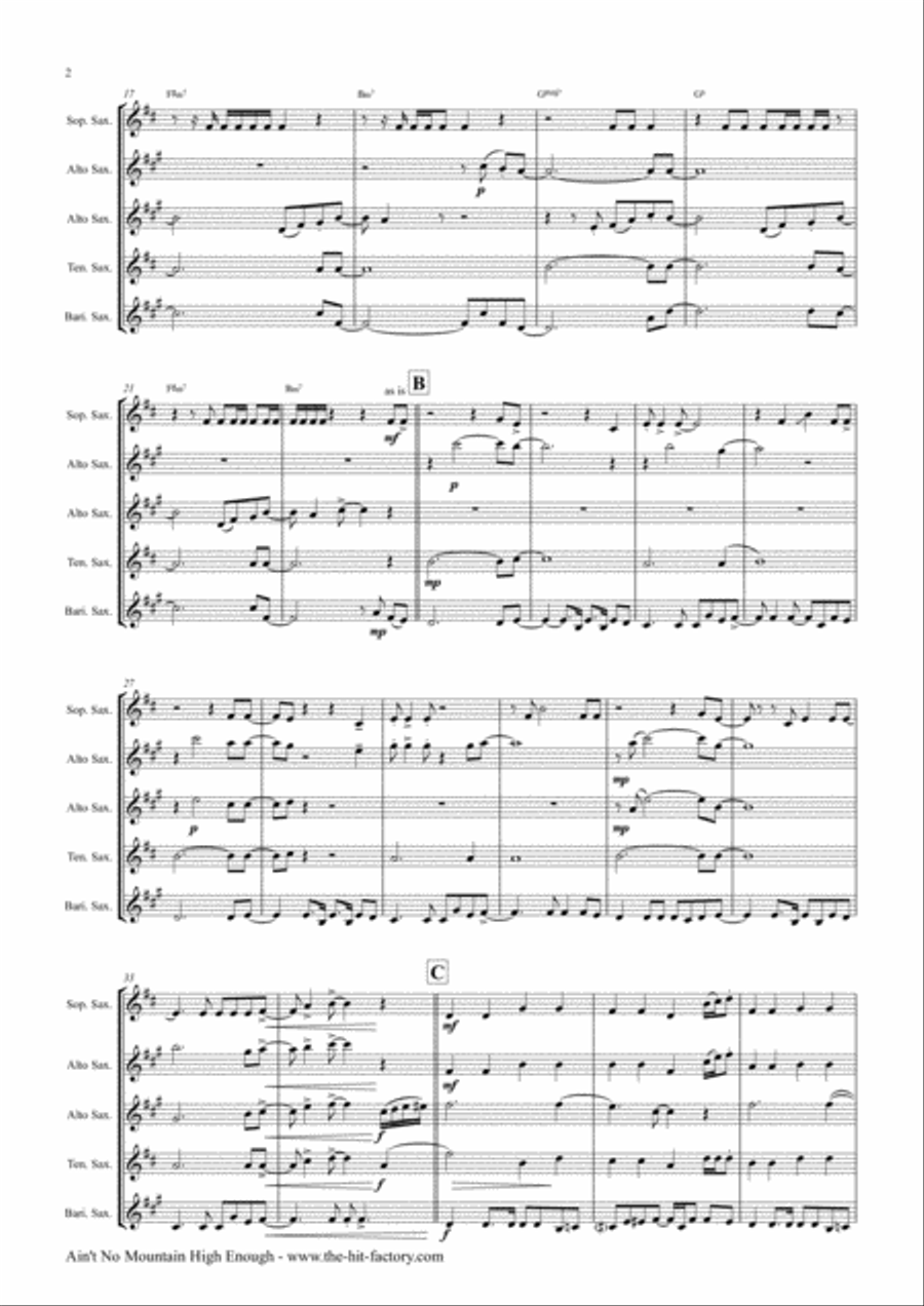 Ain't No Mountain High Enough Saxophone Quintet scores gallery preview page 2
