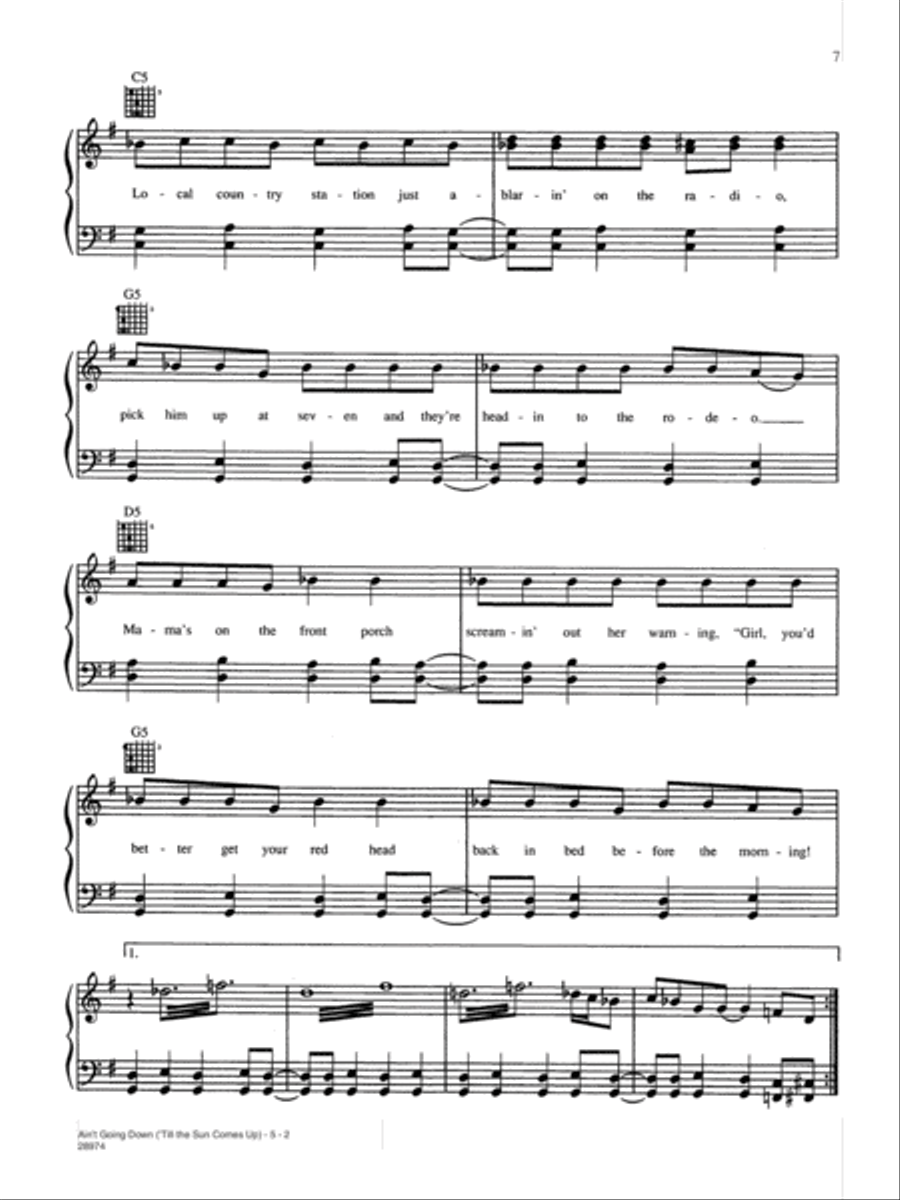 Ain't Going Down ('Til the Sun Comes Up) Piano, Vocal, Guitar scores gallery preview page 2