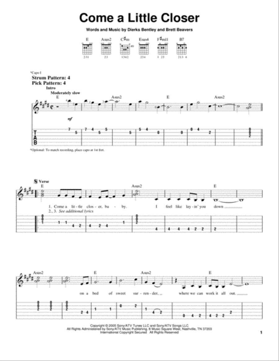 Come A Little Closer Acoustic Guitar scores gallery preview page 1