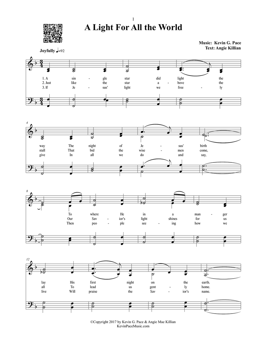 A Light For All the World - a sacred Christmas hymn 4-Part scores gallery preview page 2